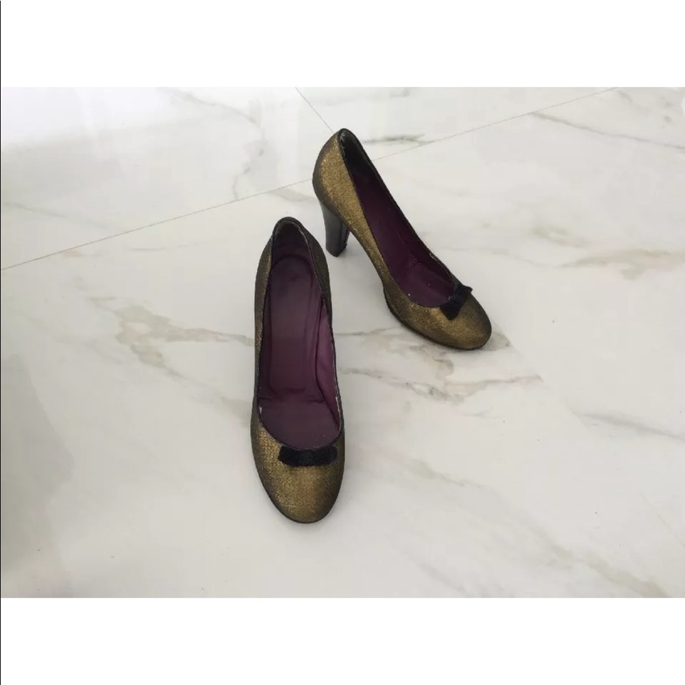 Marc Jacobs gold heels with bow.